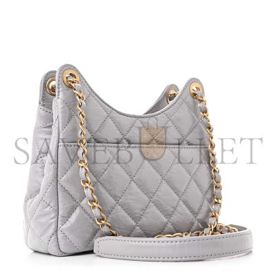 CHANEL MASTER SHINY CRUMPLED CALFSKIN QUILTED SMALL WAVY CC HOBO GREY AS4323 (19*17*6cm)